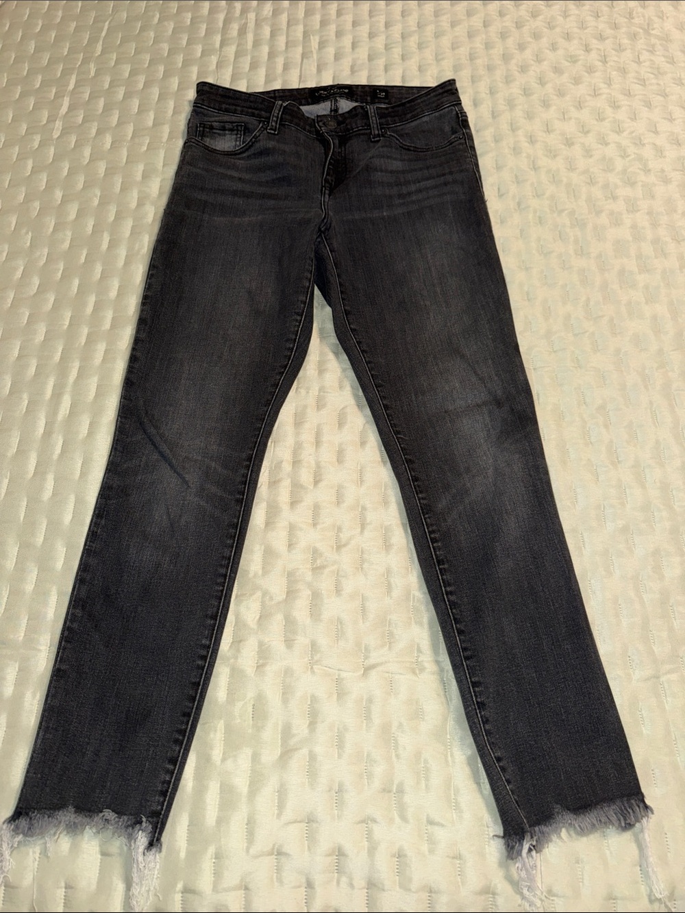 Lucky Brand Stella Black Washed Skinny Jeans with Frayed Hem